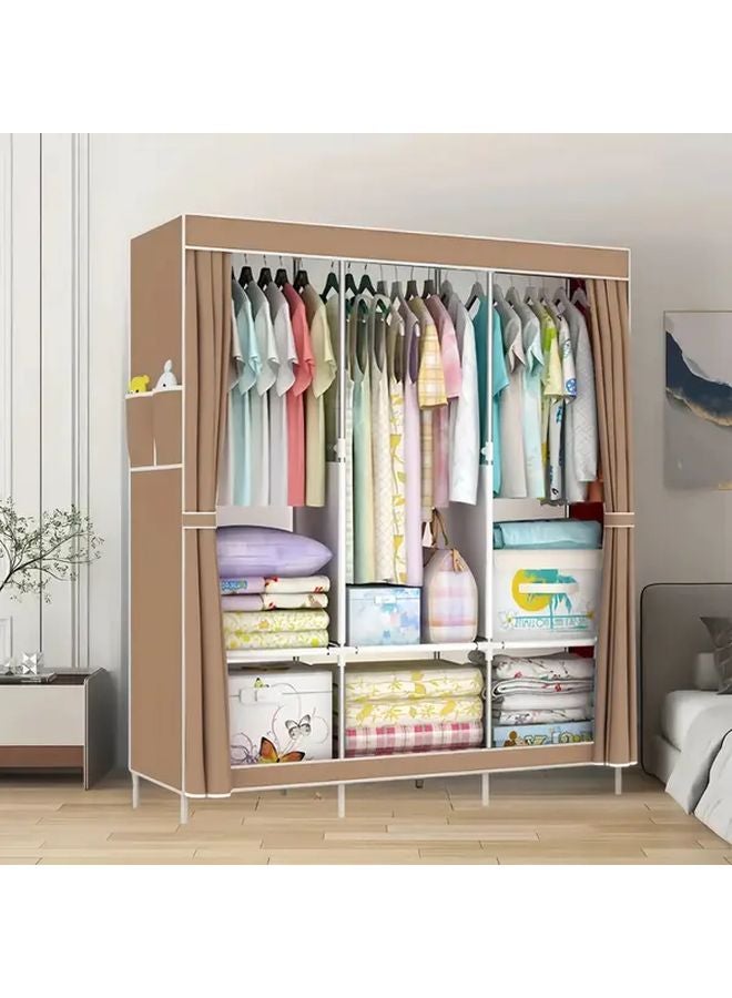Medium Brown Portable Wardrobe Organizer 59 06 x 27 6 x 17 72 Inches Durable Metal Stand For Bedroom Closet Storage - Image 5